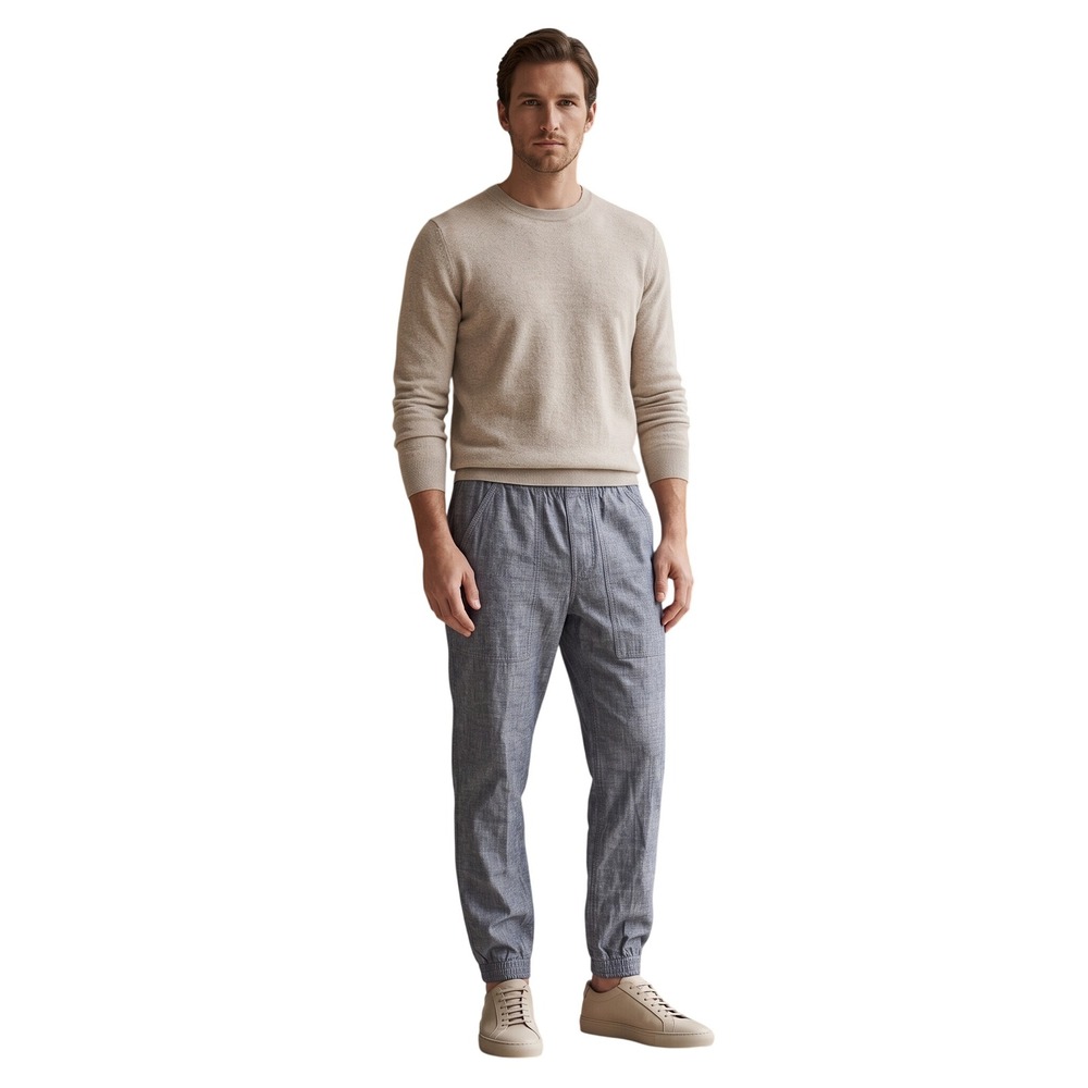 SUN + STONE Mens Blue Jogger Linen Blend Elastic Waist Pants Small Grandpacore